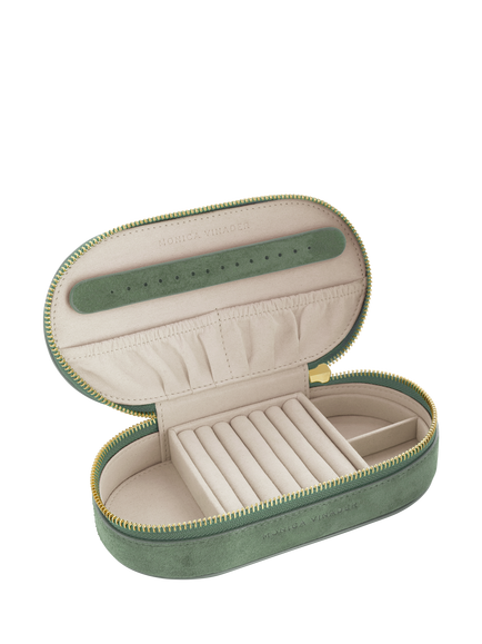 Monica Vinader Suede Pebble Zip Jewellery Box - view 2, Green