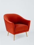 John Lewis Ellipse Armchair, Gold Leg, Orange Velvet