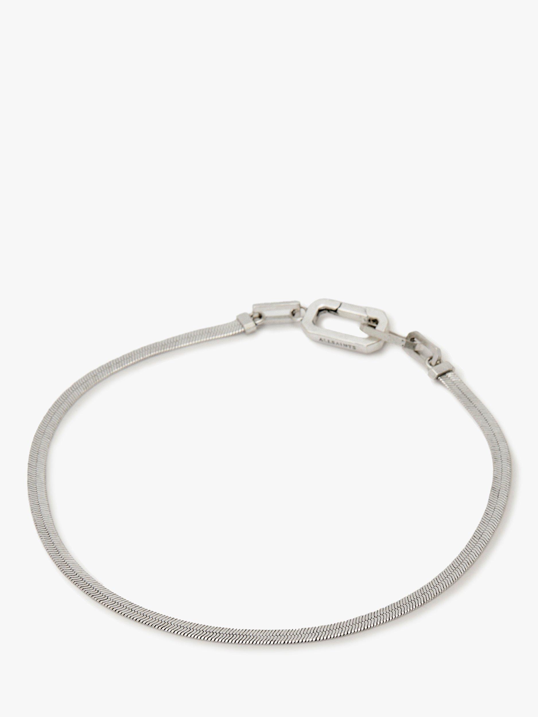 Product image 1 of 5, which shows AllSaints Flat Snake Chain Collar Necklace, Silver