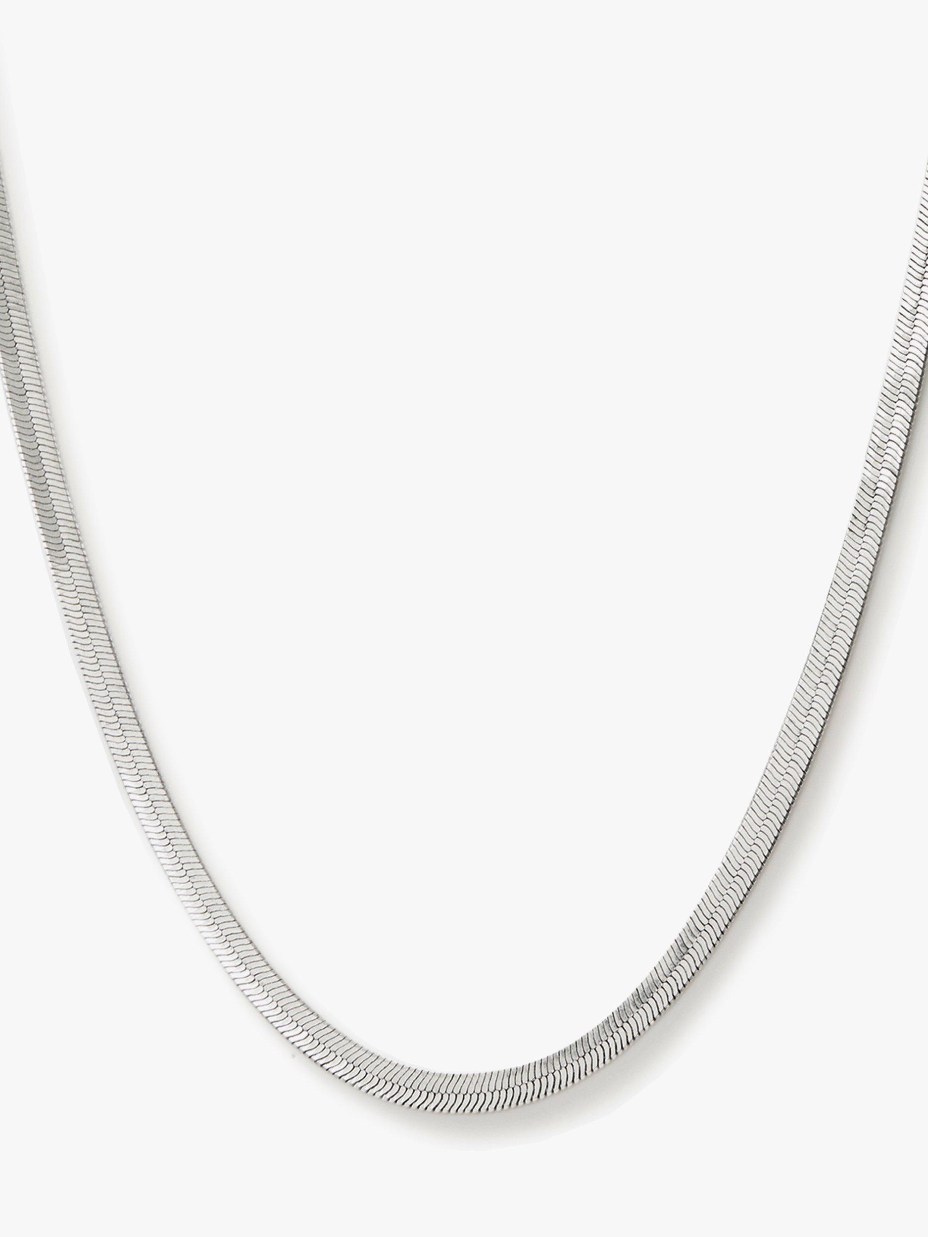 Product image 2 of 5, which shows AllSaints Flat Snake Chain Collar Necklace, Silver