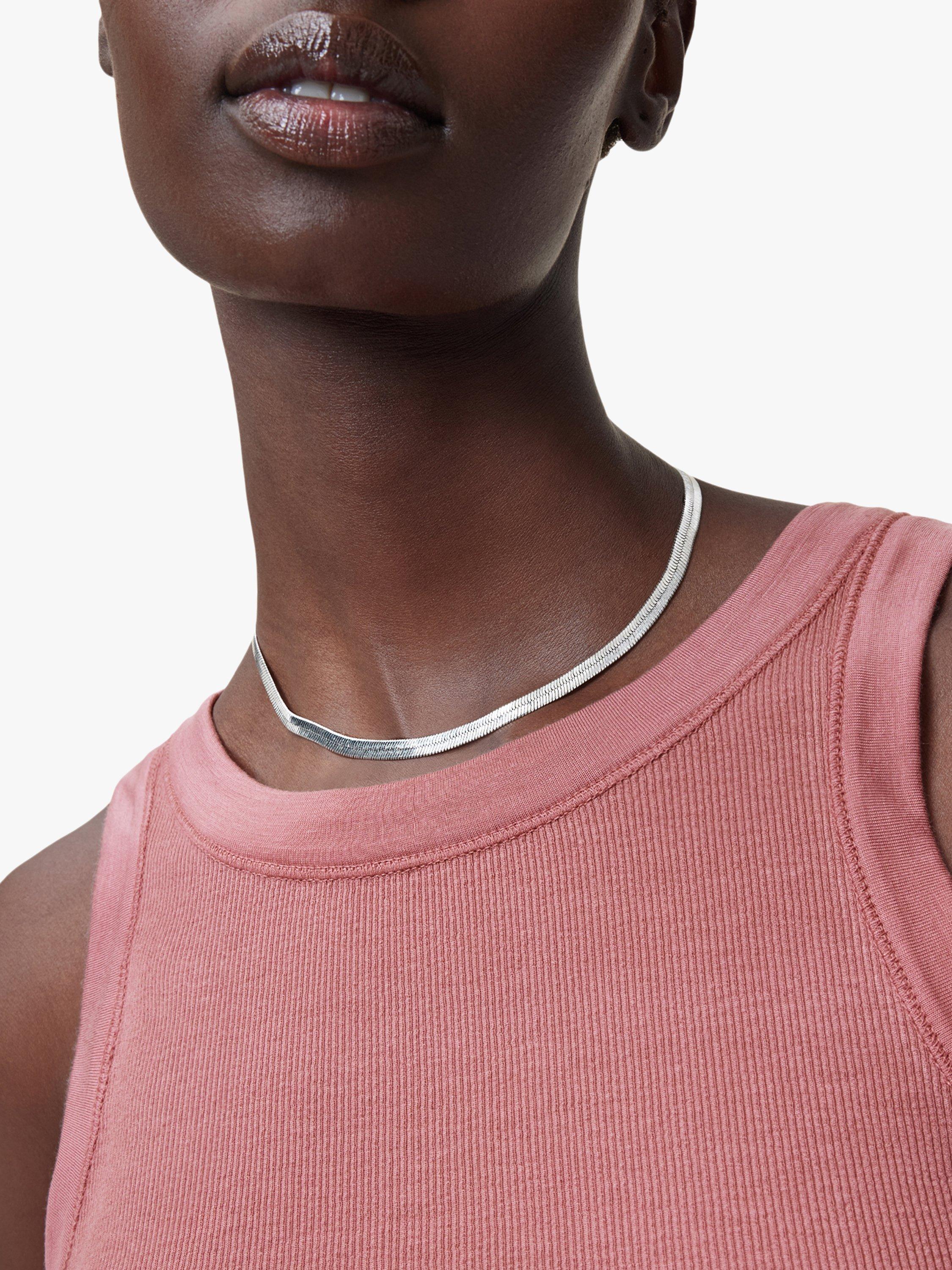 Product image 5 of 5, which shows AllSaints Flat Snake Chain Collar Necklace, Silver