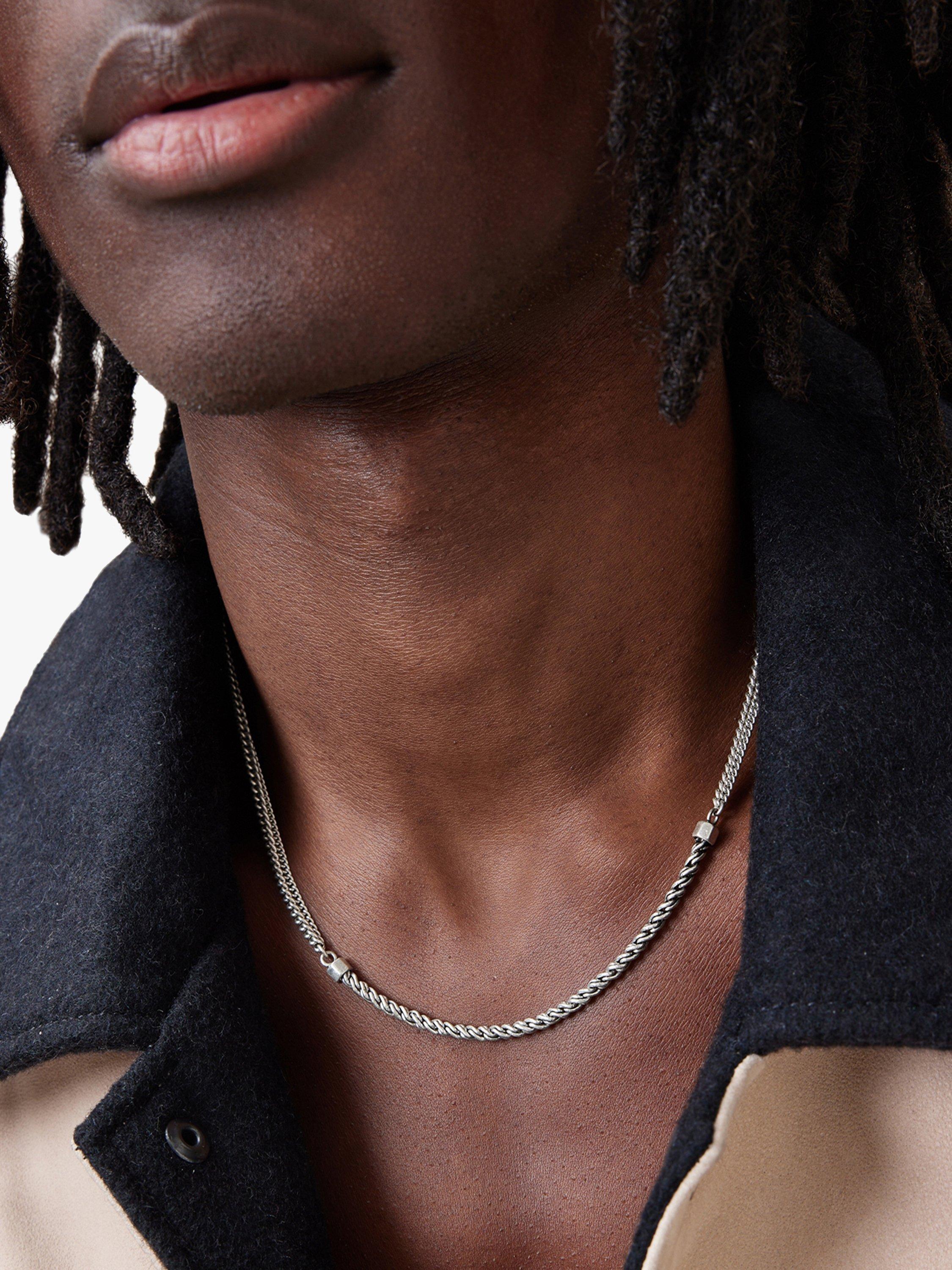 Product image 5 of 5, which shows AllSaints Unisex Refined Double Curb Chain Necklace, Silver