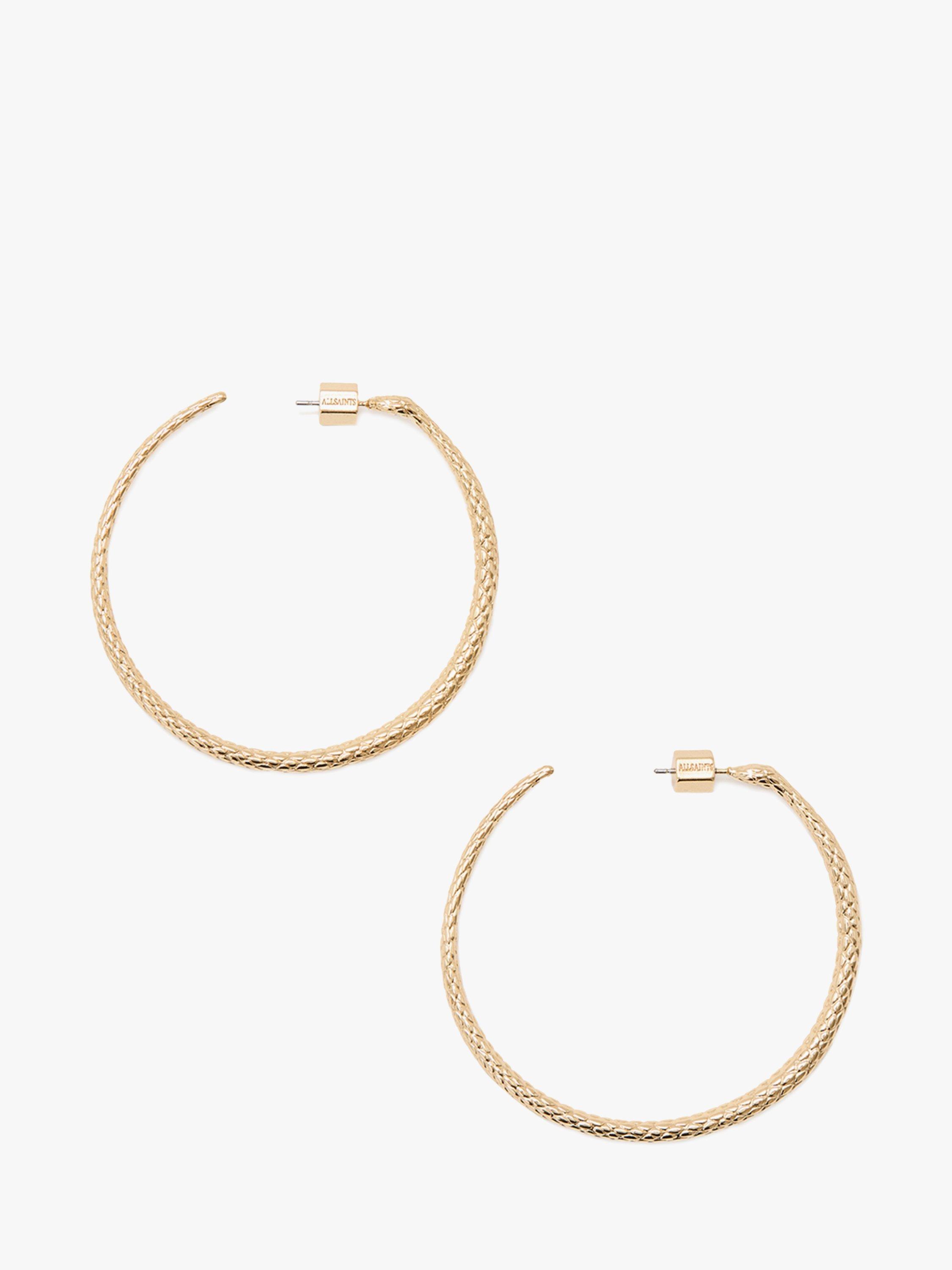 Product image 1 of 5, which shows AllSaints Open Hoop Serpent Motif Earrings, Gold