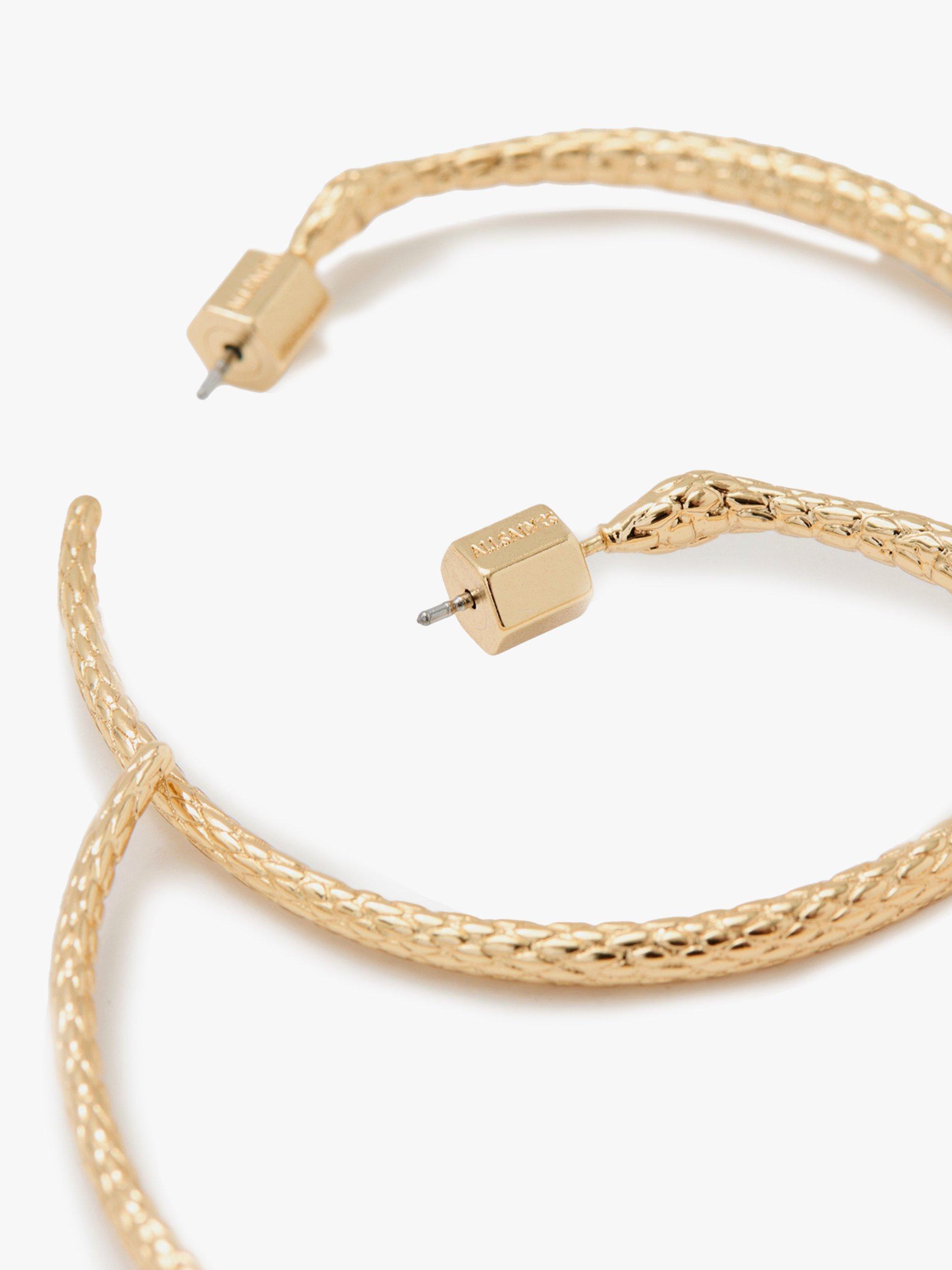 Product image 3 of 5, which shows AllSaints Open Hoop Serpent Motif Earrings, Gold