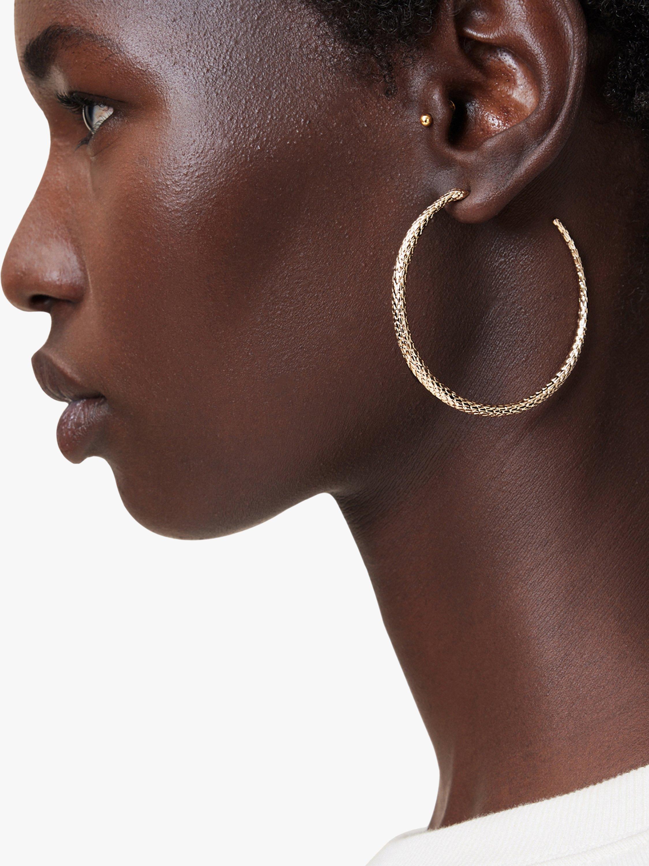 Product image 4 of 5, which shows AllSaints Open Hoop Serpent Motif Earrings, Gold