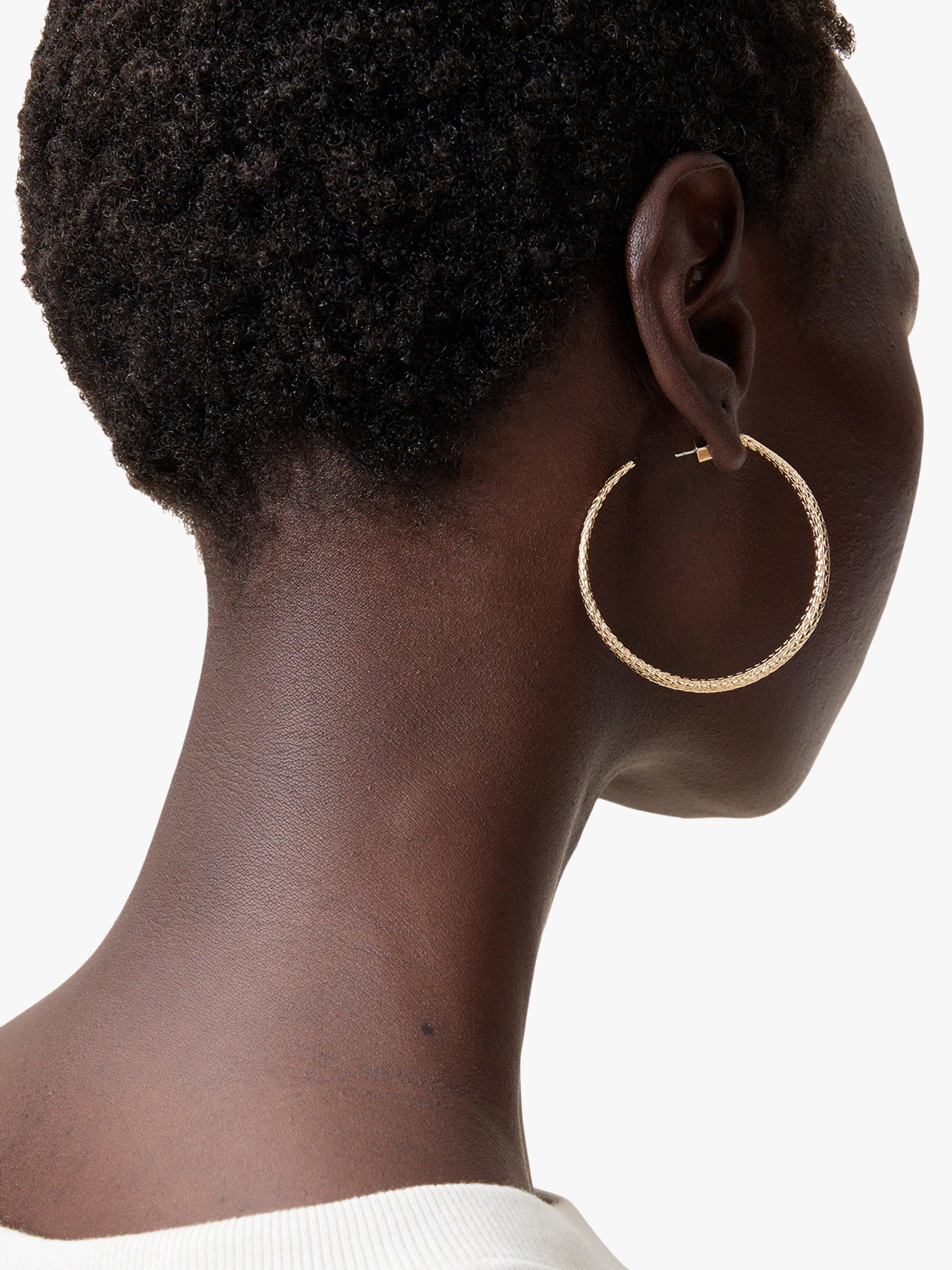 Product image 5 of 5, which shows AllSaints Open Hoop Serpent Motif Earrings, Gold