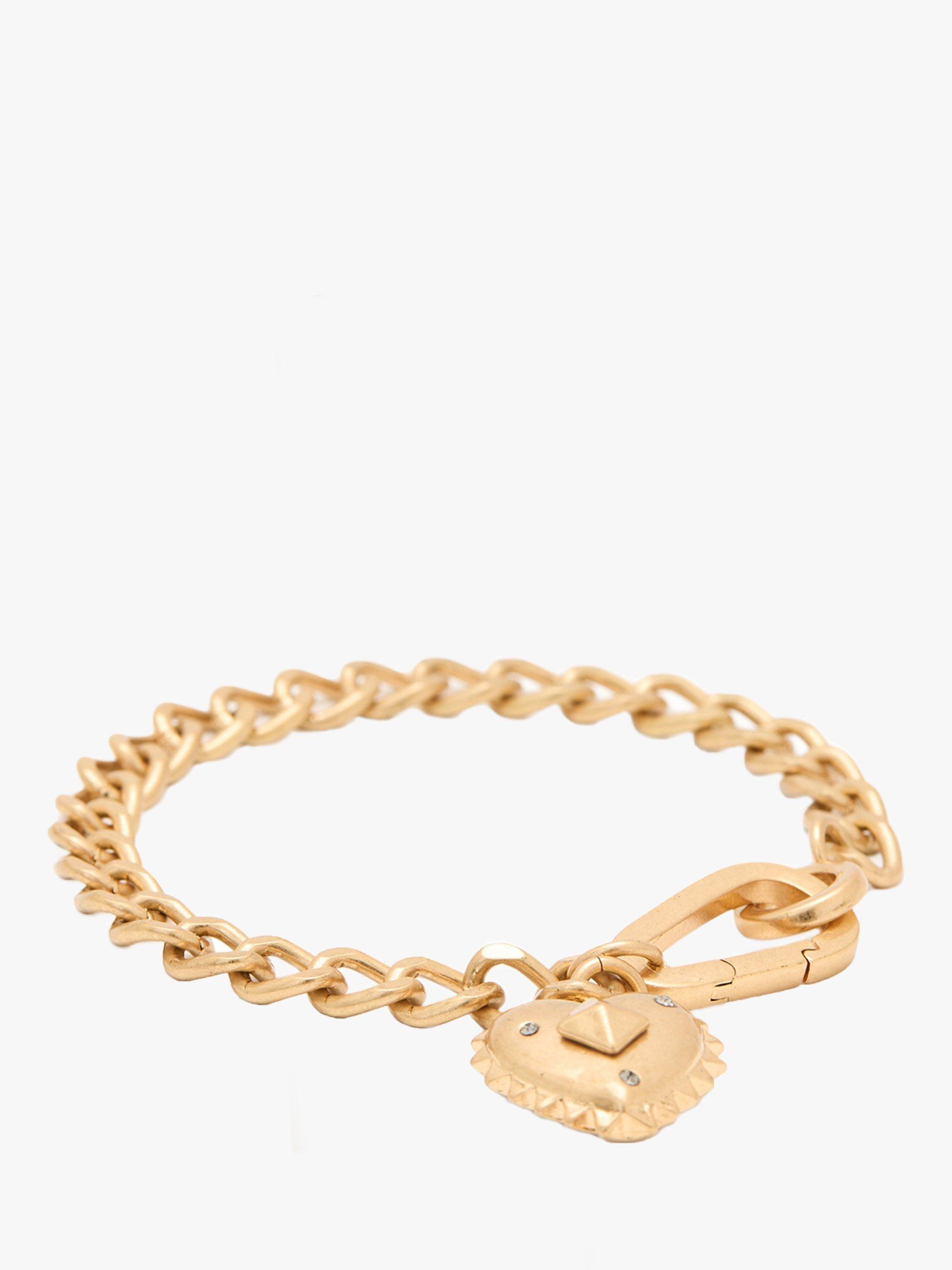 AllSaints Cubic Zirconia Puffy Heart Charm Bracelet, Gold