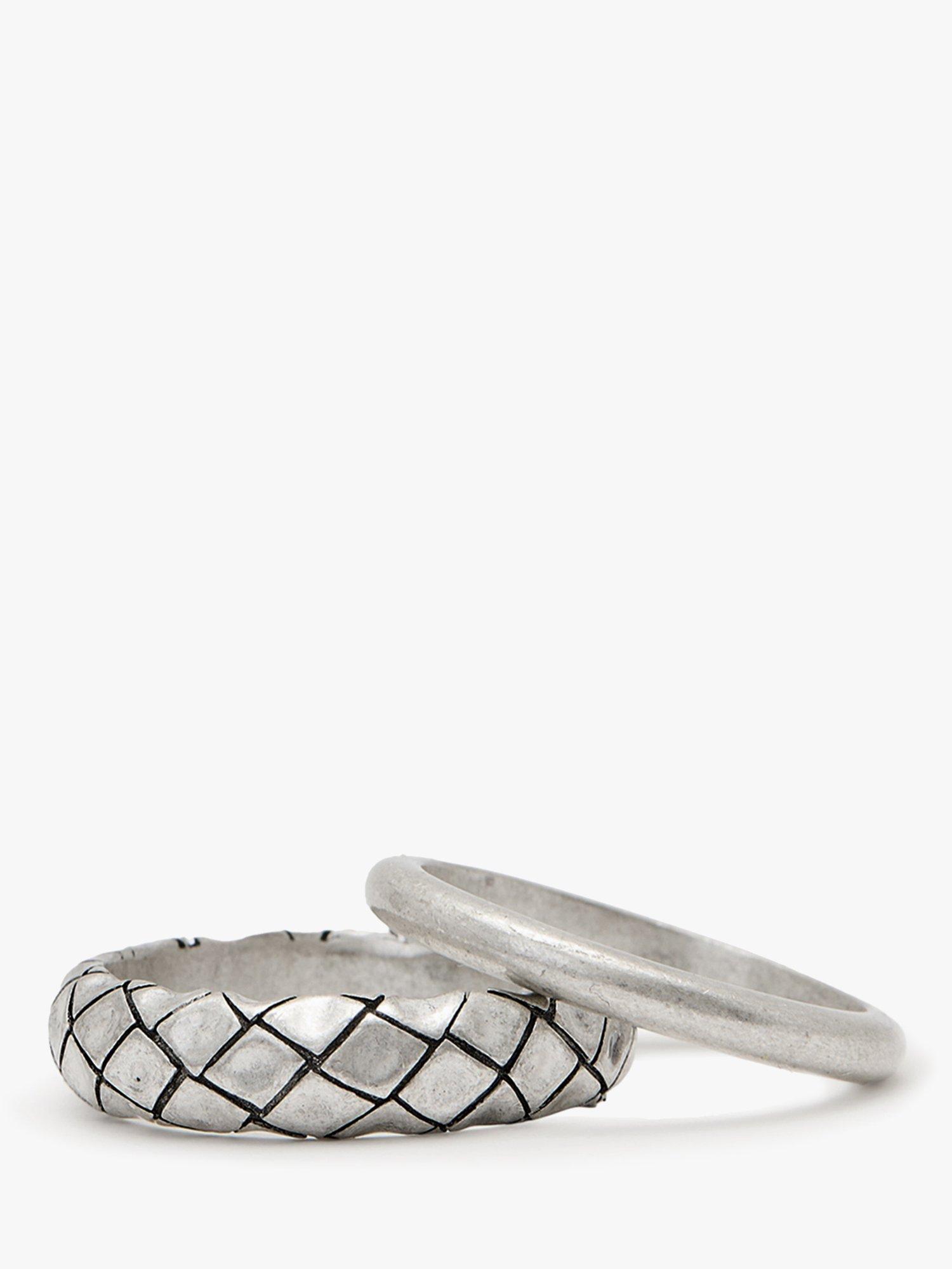 Product image 2 of 3, which shows AllSaints Unisex Everyday Coordinating Band Ring Set, Silver