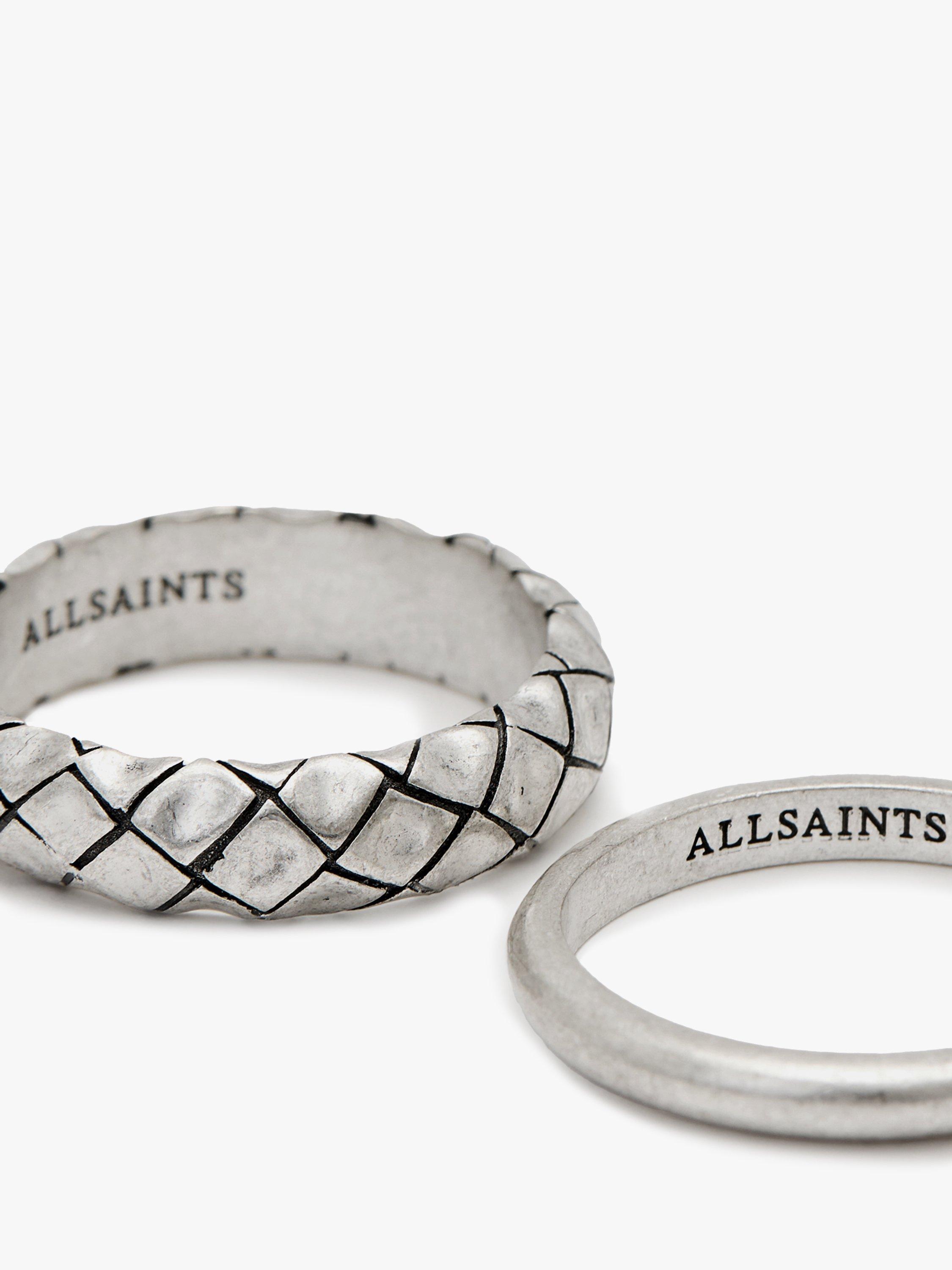 Product image 3 of 3, which shows AllSaints Unisex Everyday Coordinating Band Ring Set, Silver