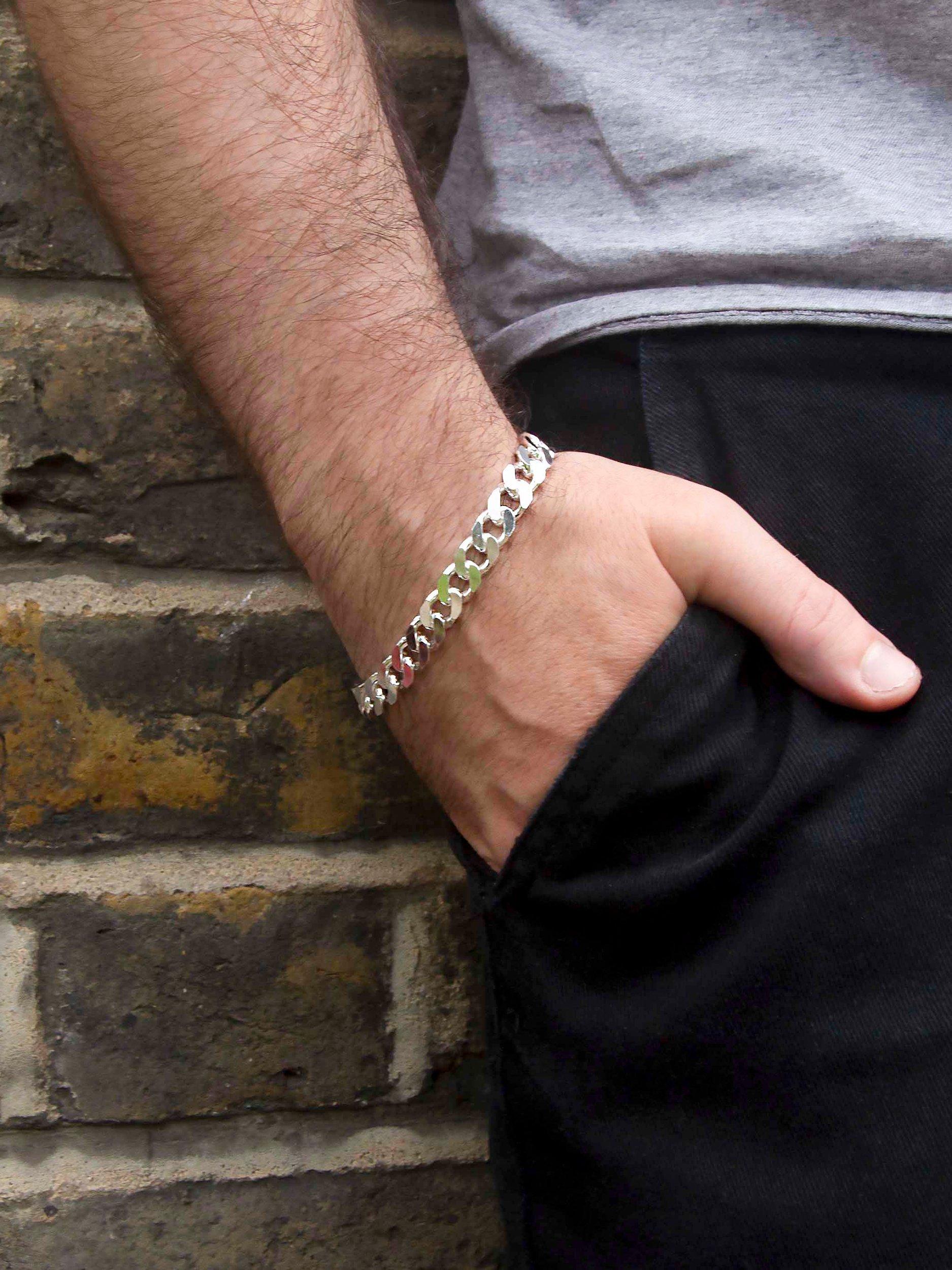 Product image 5 of 5, which shows Hoxton London Men's Flat Curb Bracelet, Silver