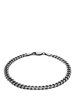 Hoxton London Men's Oxidised Brushed Curb Bracelet, Silver, Silver