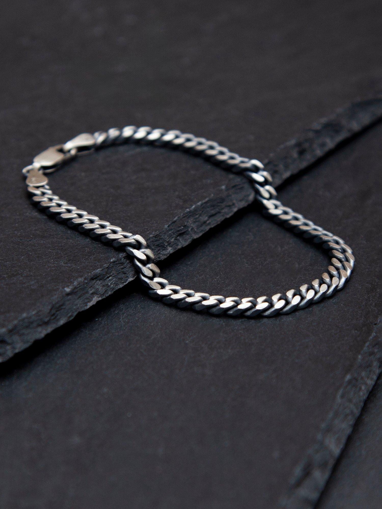 Product image 3 of 4, which shows Hoxton London Men's Oxidised Brushed Curb Bracelet, Silver