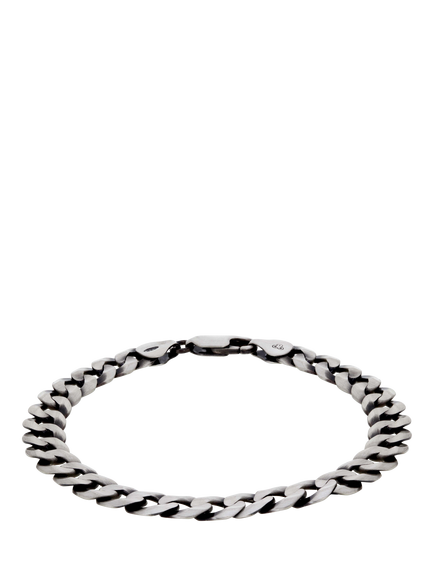 Hoxton London Men's Oxidised Flat Curb Bracelet, Silver, Silver