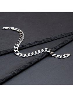 Hoxton London Men's Oxidised Flat Curb Bracelet, Silver - view 2, Silver