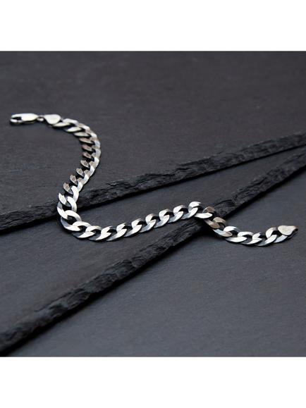 Hoxton London Men's Oxidised Flat Curb Bracelet, Silver - view 2, Silver