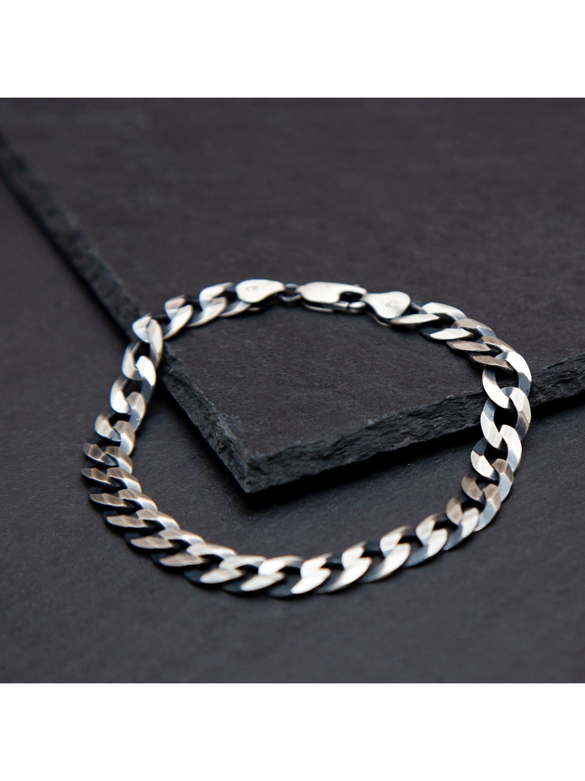 Product image 3 of 4, which shows Hoxton London Men's Oxidised Flat Curb Bracelet, Silver