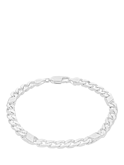 Hoxton London Men's Sterling Silver Bar & Curb Bracelet, Silver, Silver