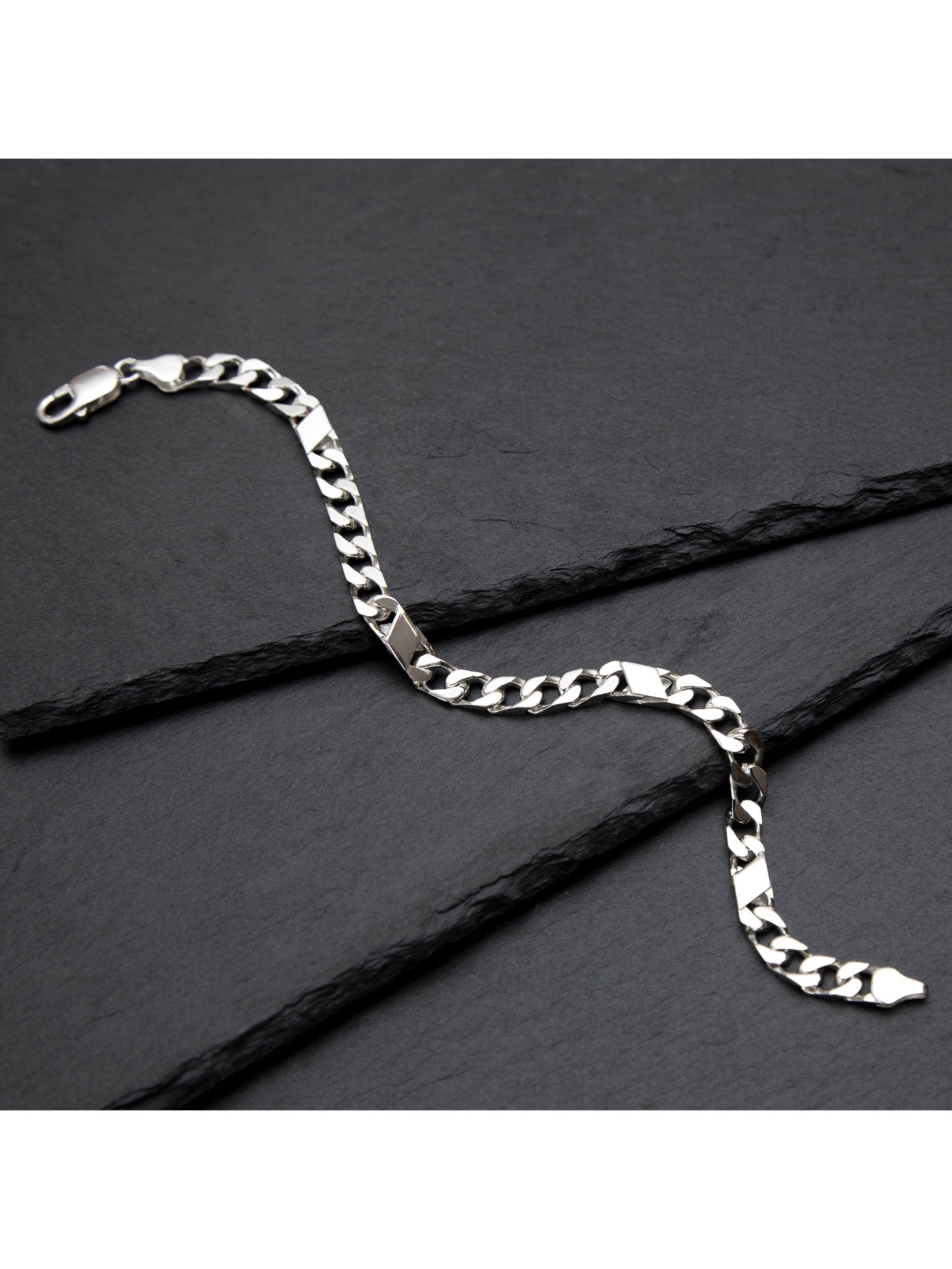 Product image 3 of 5, which shows Hoxton London Men's Sterling Silver Bar & Curb Bracelet, Silver