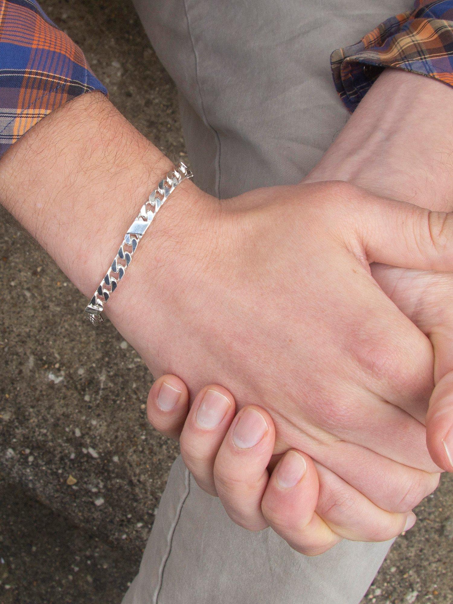 Product image 5 of 5, which shows Hoxton London Men's Sterling Silver Bar & Curb Bracelet, Silver