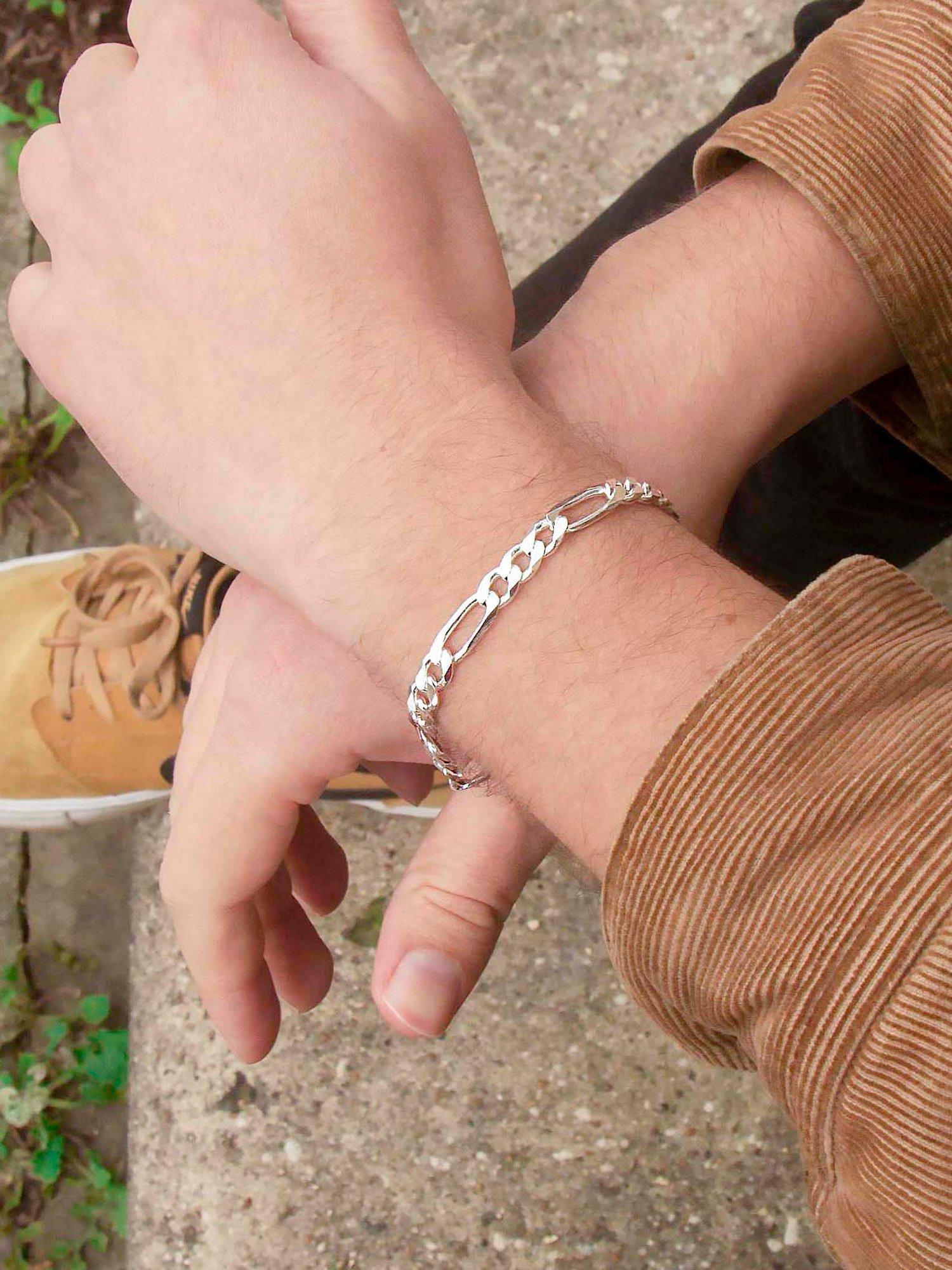 Product image 4 of 4, which shows Hoxton London Men's Diamond Cut Figaro Bracelet, Silver