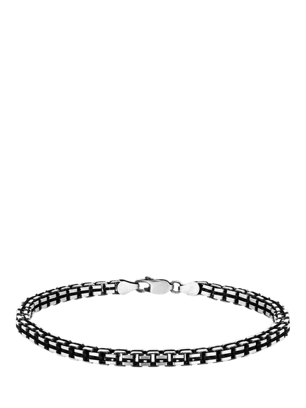 Hoxton London Men's Oxidised Grooved Box Bracelet, Silver, Silver