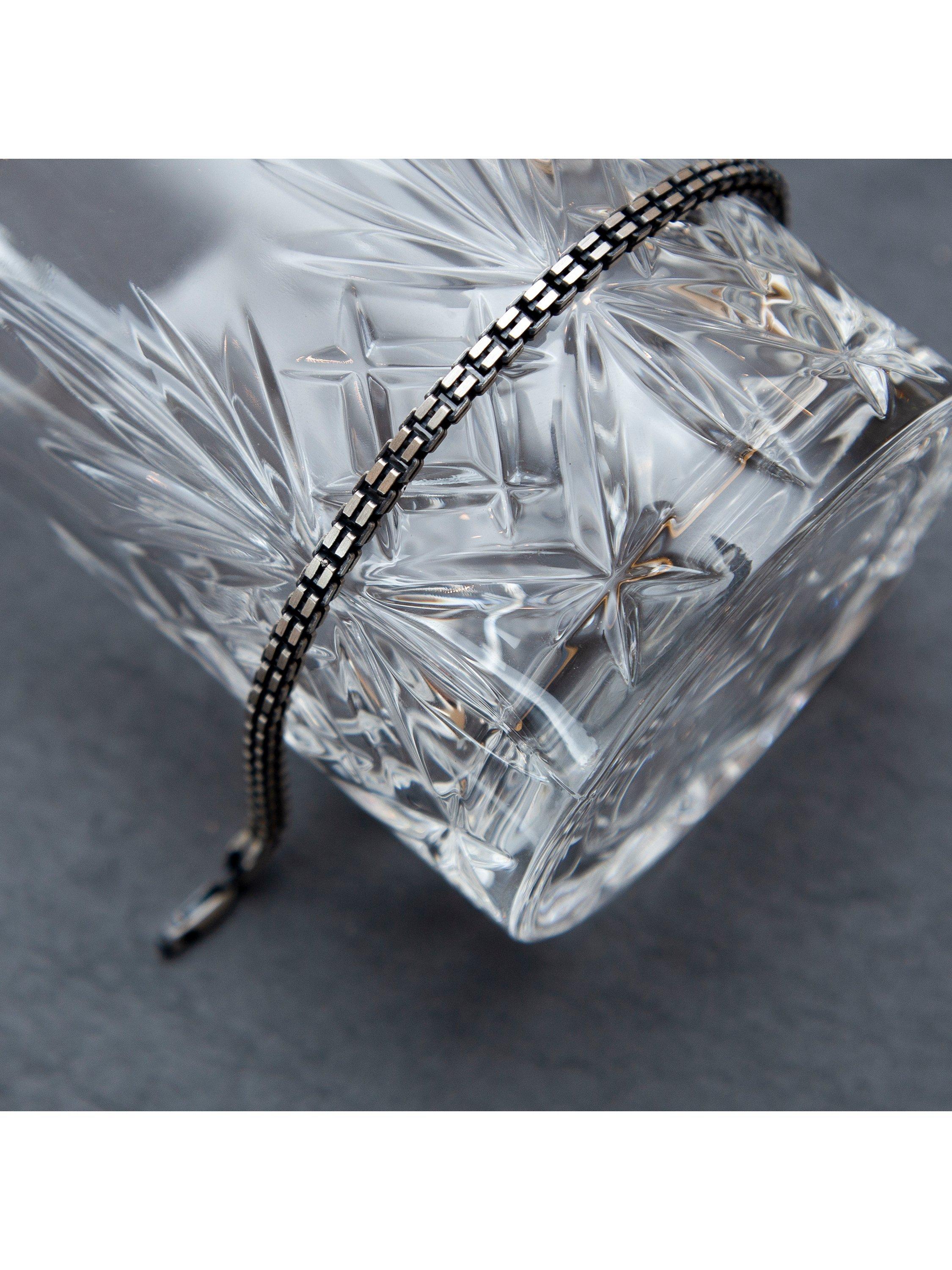 Product image 2 of 4, which shows Hoxton London Men's Oxidised Grooved Box Bracelet, Silver