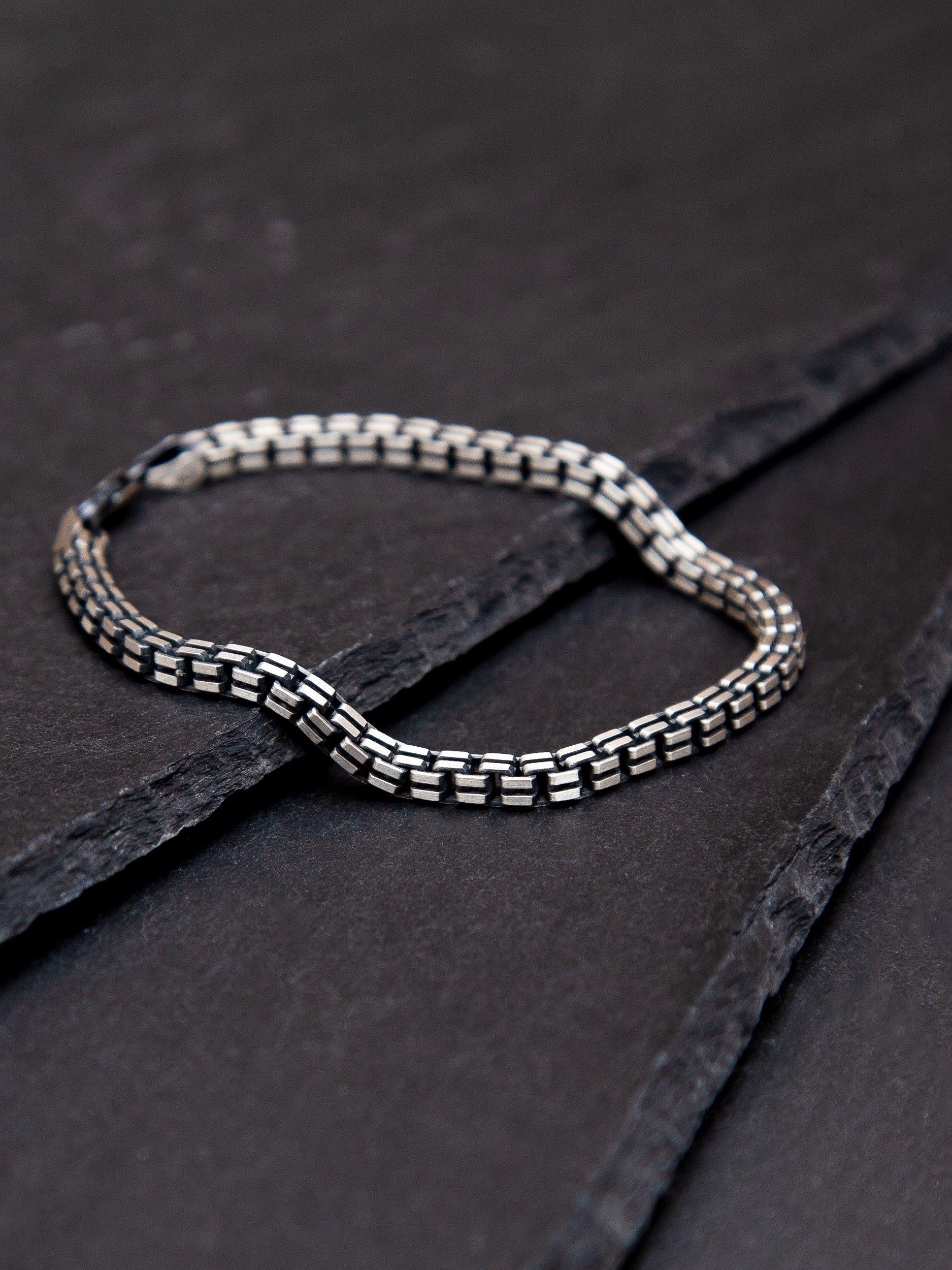 Product image 3 of 4, which shows Hoxton London Men's Oxidised Grooved Box Bracelet, Silver