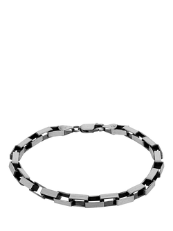 Hoxton London Men's Oxidised Sterling Silver Paper Chain Bracelet, Silver, Silver