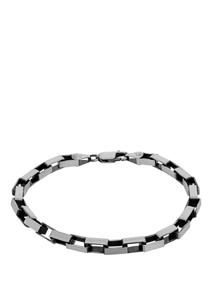 Hoxton London Men's Oxidised Sterling Silver Paper Chain Bracelet, Silver, Silver