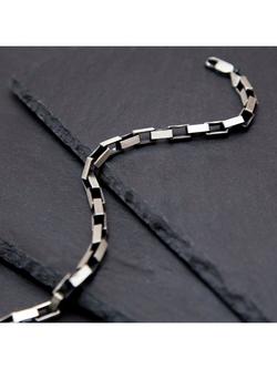 Hoxton London Men's Oxidised Sterling Silver Paper Chain Bracelet, Silver - view 2, Silver