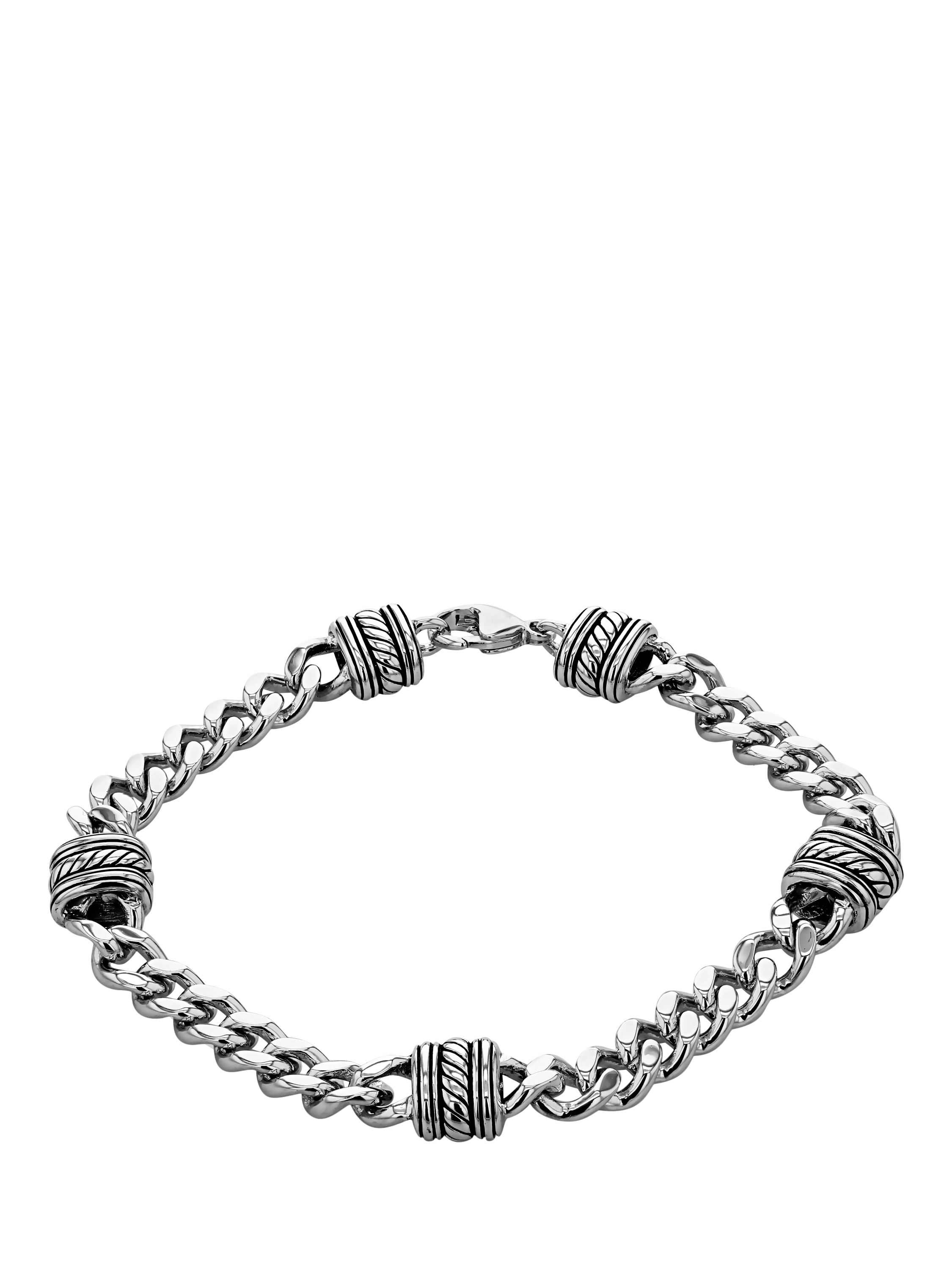 Product image 1 of 4, which shows Hoxton London Men's Rhodium Plated Station Curb Bracelet, Silver