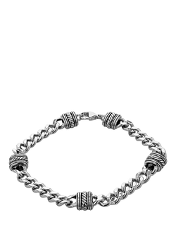 Hoxton London Men's Rhodium Plated Station Curb Bracelet, Silver, Silver