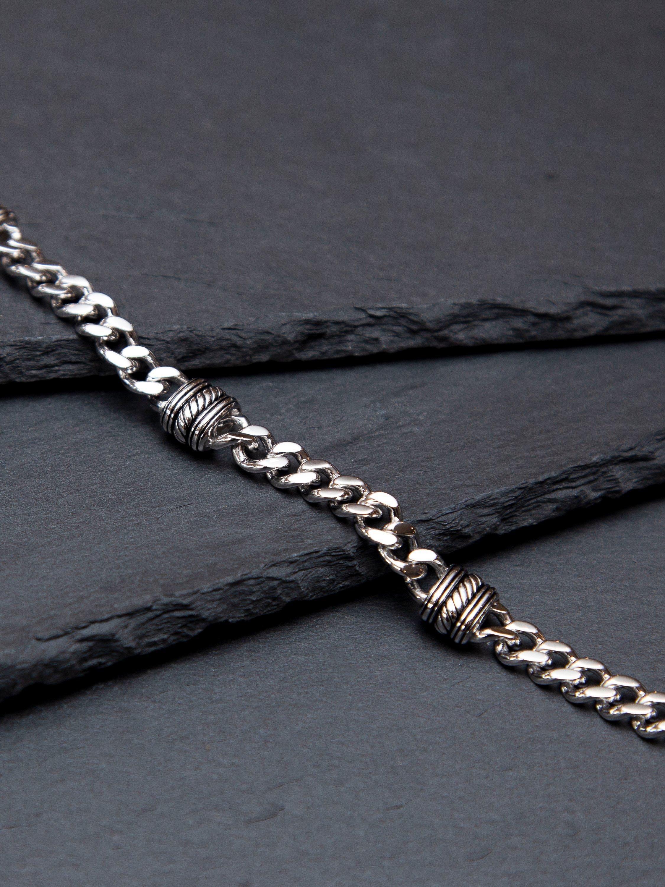 Product image 2 of 4, which shows Hoxton London Men's Rhodium Plated Station Curb Bracelet, Silver