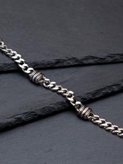 Hoxton London Men's Rhodium Plated Station Curb Bracelet, Silver - view 2, Silver