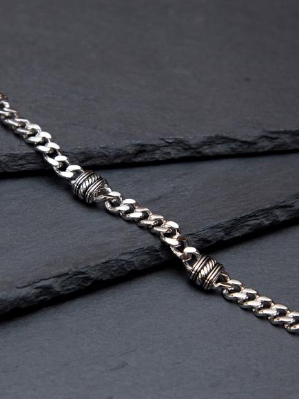 Hoxton London Men's Rhodium Plated Station Curb Bracelet, Silver - view 2, Silver
