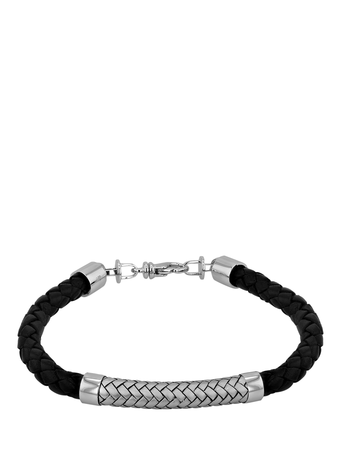 Product image 1 of 4, which shows Hoxton London Men's Rhodium Plated Leather & Satin Bracelet, Silver