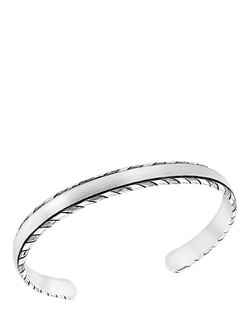 Hoxton London Men's Rhodium Plated Satin Twist Edge Bangle, Silver, Silver