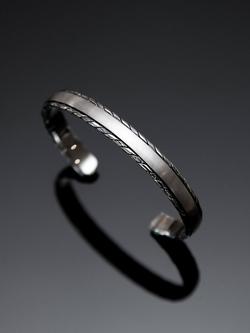 Hoxton London Men's Rhodium Plated Satin Twist Edge Bangle, Silver - view 2, Silver