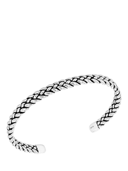 Hoxton London Men's Oxidised Braided Cuff Bangle, Silver, Silver