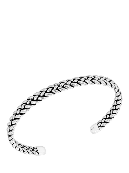 Hoxton London Men's Oxidised Braided Cuff Bangle, Silver, Silver