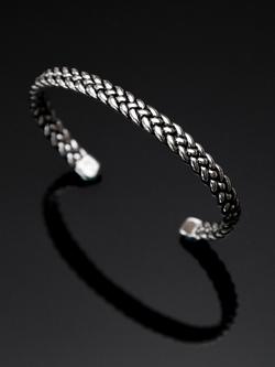 Hoxton London Men's Oxidised Braided Cuff Bangle, Silver - view 2, Silver