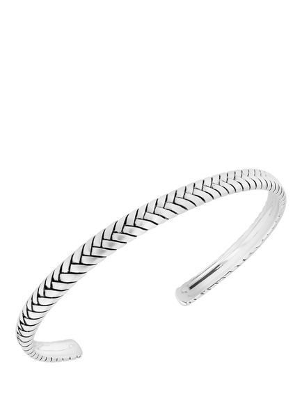 Hoxton London Men's Matt Herringbone Cuff Bangle, Silver, Silver