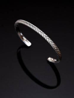 Hoxton London Men's Matt Herringbone Cuff Bangle, Silver - view 2, Silver