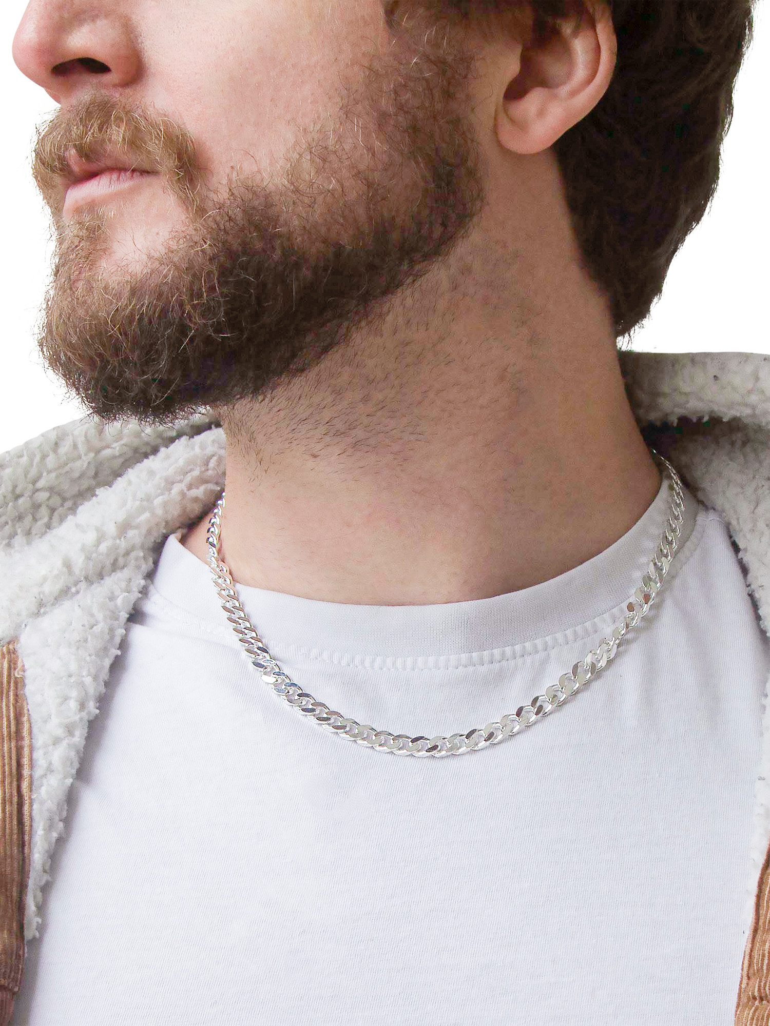 Product image 4 of 4, which shows Hoxton London Men's Square Curb Chain Necklace, Silver