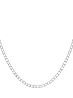 Hoxton London Men's Flat Square Curb Chain Necklace, Silver, Silver