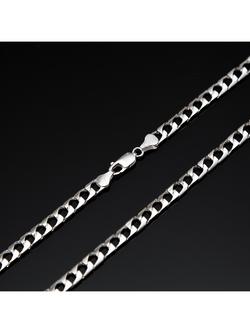 Hoxton London Men's Flat Square Curb Chain Necklace, Silver - view 2, Silver