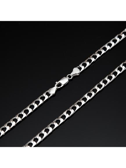 Hoxton London Men's Flat Square Curb Chain Necklace, Silver - view 2, Silver