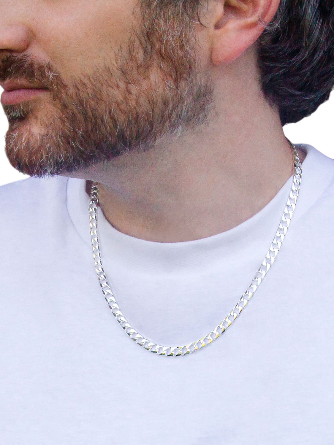Product image 4 of 4, which shows Hoxton London Men's Flat Square Curb Chain Necklace, Silver