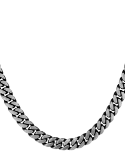 Hoxton London Men's Oxidised Flat Curb Chain Necklace, Silver, Silver