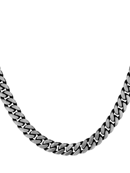 Hoxton London Men's Oxidised Flat Curb Chain Necklace, Silver, Silver